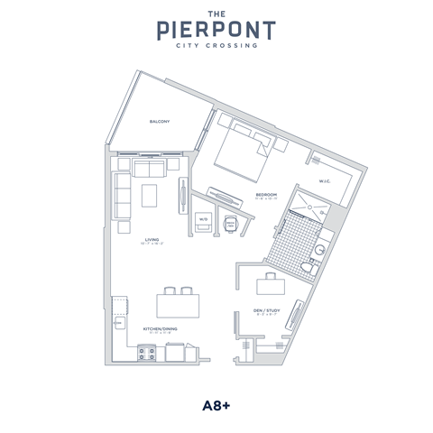 Floor plan for 1 bed, 1 bath, 920 sqft
